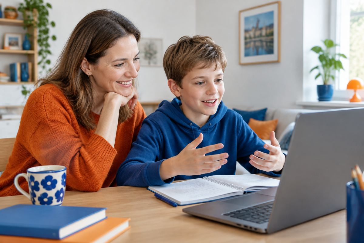 Mama i syn razem pracują na platformie e-learningowej